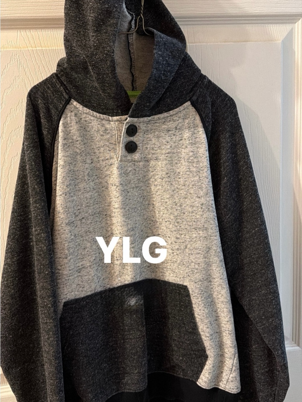 Youth Large Two-Tone Gray Hooded Sweatshirt with Button Placket